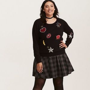 EMBELLISHED PATCHES PULLOVER SWEATER